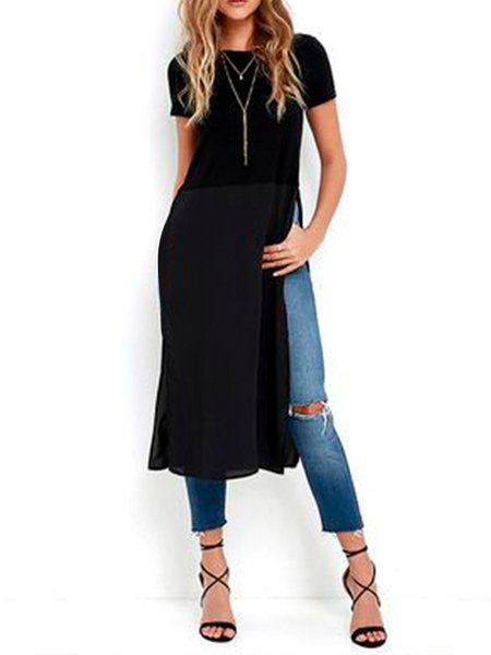 

Basics Short Sleeve Slit T-Shirt, Black, Tees