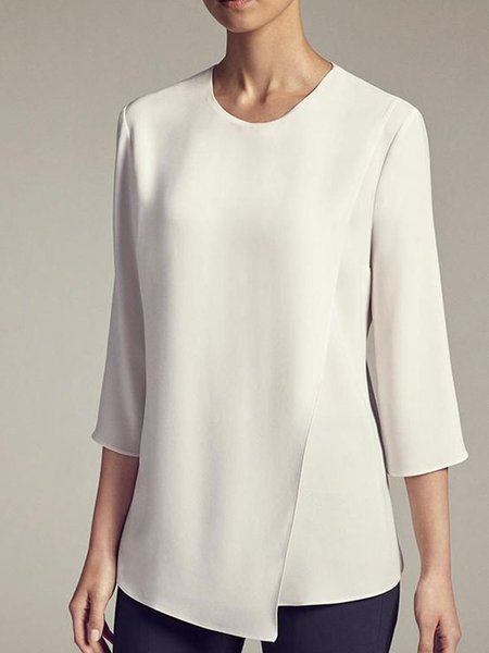 

Crew Neck Simple Loosen Short Sleeve Top, White, Tops