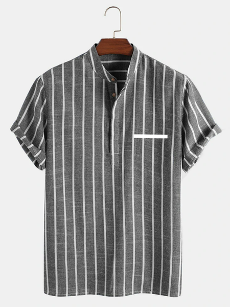 

Men's Resort Henley Collar Striped Shirt, As picture, Blouses&Shirts