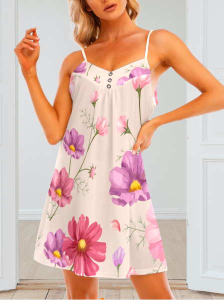 

Loosen Halter Short Sleeve Knit Dress Floral, White, Dresses