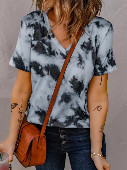 

Tie Dye Loosen Casual Short Sleeve T-Shirt, As picture, T-Shirts