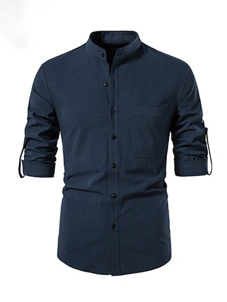 

Men's Plain Linen Button Casual Shirt, Navyblue, Shirts ＆ Blouse