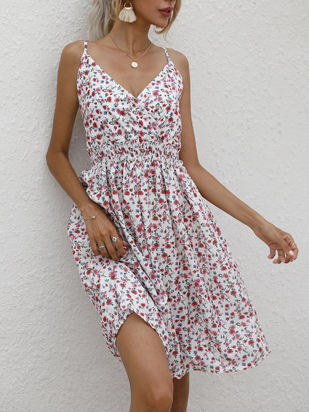 

V Neck Regular Fit Vacation Short Sleeve women Dress, Pink, Dresses