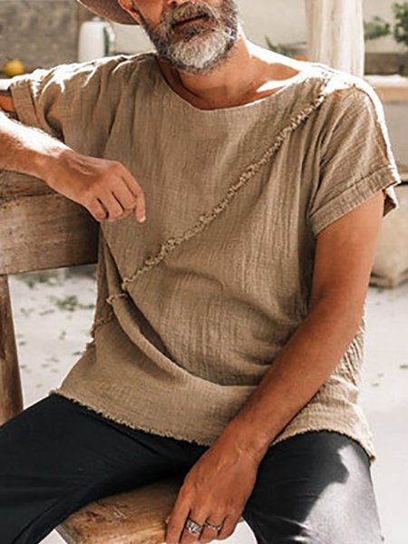 

Men's Vintage Cotton Linen Short Sleeve Shirt, Khaki, Shirts ＆ Blouse