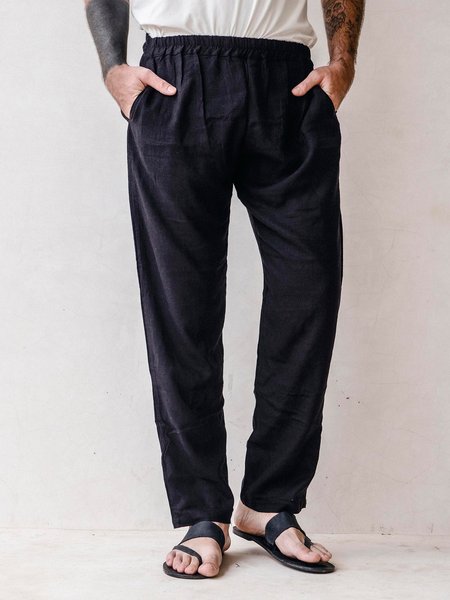 

Men's Cotton Linen Elastic Waist Casual Trousers, Black, Pants