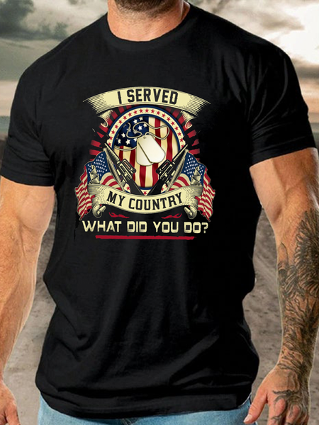 

American Flag Letter Print Men's Casual Short Sleeve T-Shirt, Black, T-Shirts