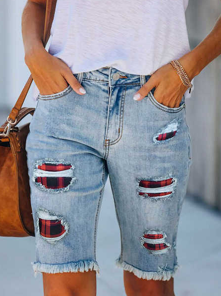 

Plain Vacation Denim Denim Shorts, Blue, Shorts