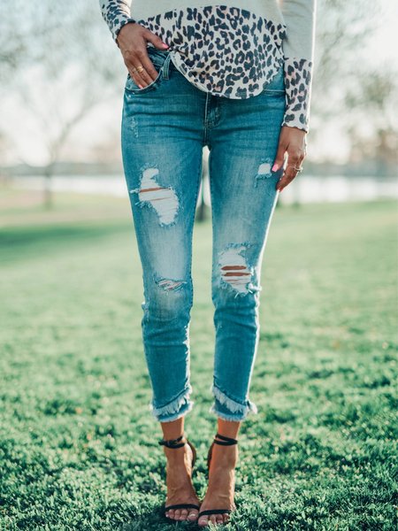 

Casual spring new pop designer premium women's jeans, Blue, Jeans