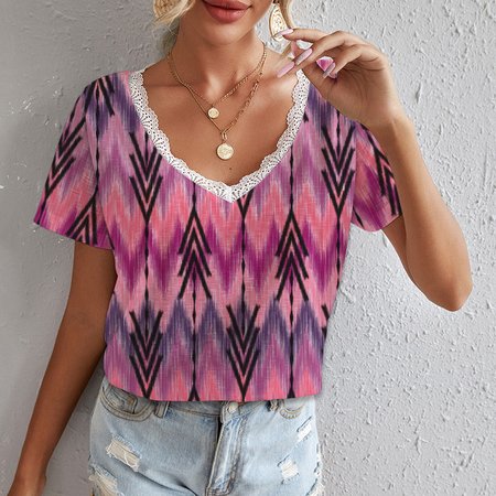 

Cotton V Neck Short Sleeve Tops, Color4, Shirts & Blouses