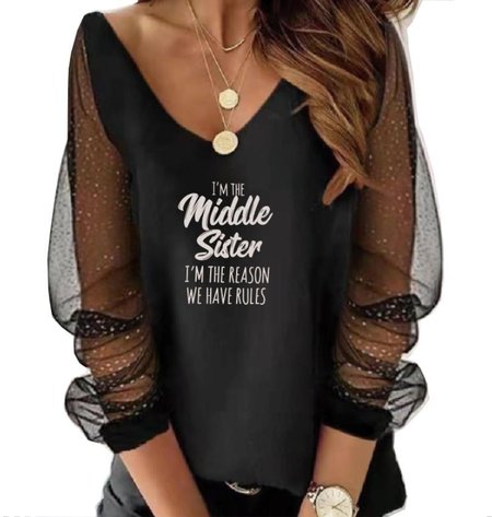 

Printed V Neck Long Sleeve Tops, Color4, Long sleeve tops