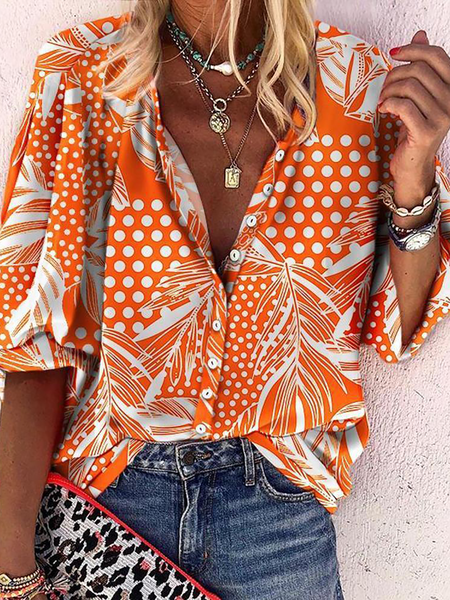 

Geometric Designs Plus size Printed Boho Casual Blouse, Orange, Blouses & Shirts
