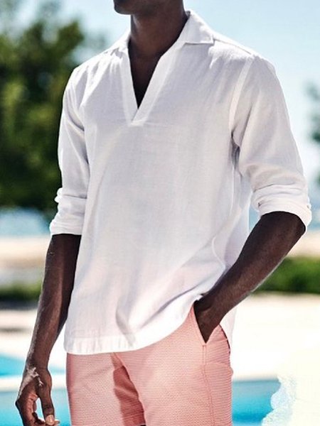 

Men's Half Open Long Sleeve Shirt, White, Blouses&Shirts