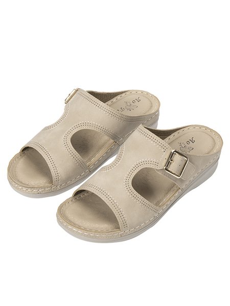 

Casual Women's Shoes Comfortable Wedge Heel Metal Decorative Slippers Sandals, Apricot, Sandals