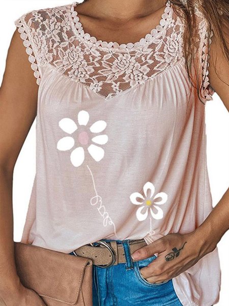 

Casual Lace Floral Crew Neck Loosen Short Sleeve Tops, Pink, Tops