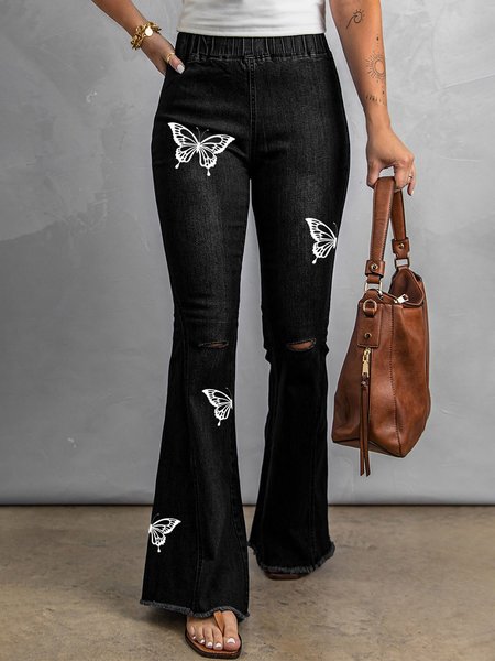 

Denim Butterfly Ripped Jeans, Black, Jeans