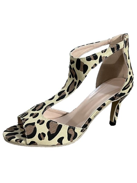 Leopard Print Zip-Up Stiletto Sandals, Sandals