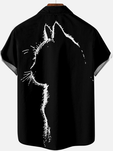 3D Cat Men's Shirt, Black, Short Sleeves Shirts