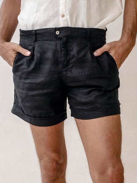 

Men's Cotton Linen Casual Shorts, Black, Shorts