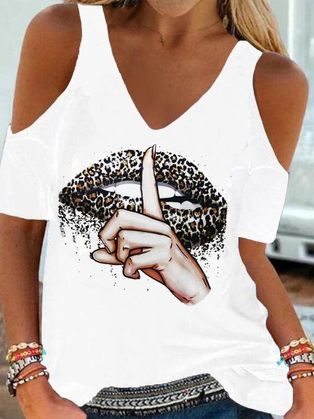 

V Neck Casual Short Sleeve T-Shirt, White, T-Shirts