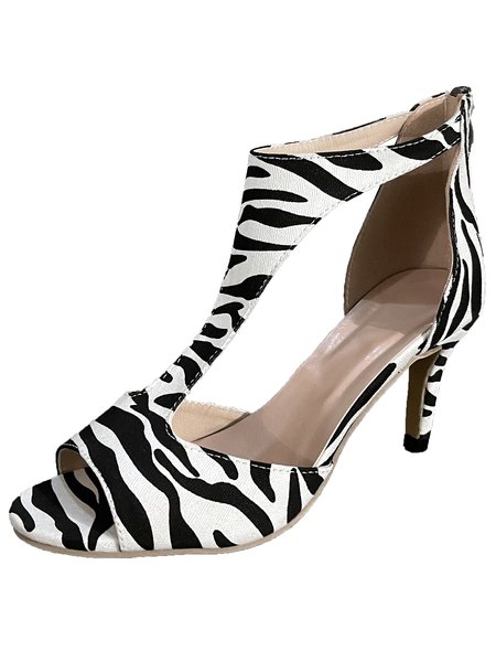 

Zebra Print Strap Zip Stiletto Sandals, Zebra-stripe, Sandals