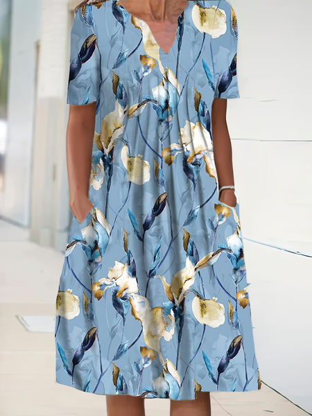 

Vacation Floral Short Sleeve women Dress, Blue, Dresses