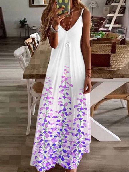

Regular Fit V Neck Sleeveless Knit Dress, White, Maxi Dresses