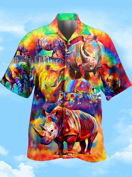 

Mens Art Pet Print Casual Breathable Short Sleeve Shirt, As picture, Men's Floral shirt