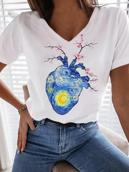 

Casual Loosen Short Sleeve Tops, White, T-Shirts