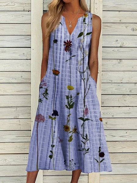 

Floral Regular Fit Short Sleeve Women Dress, Blue, Midi Dresses