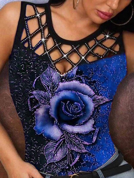 Cotton Vacation Regular Fit Knit Tank, Blue, Tanks & Camis