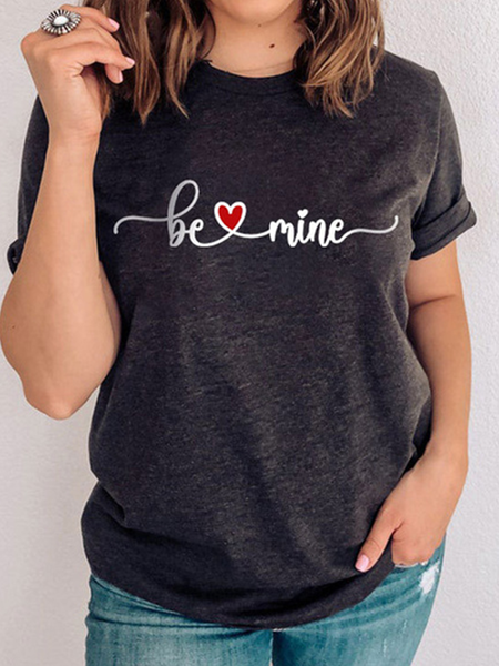 

Casual Letter Loosen Short Sleeve T-Shirt, Deep gray, T-Shirts