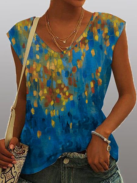 

Gradient oil painting series loose vacation beach top T-shirt Plus Size, Multicolor, T-Shirts