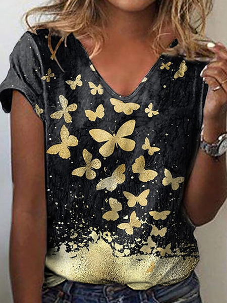 

Plus size Butterfly Casual Short Sleeve T-Shirt, As picture, T-Shirts