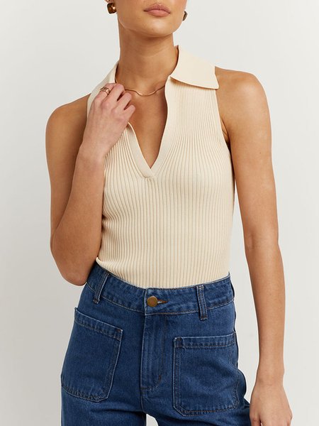

Polo Regular Fit Solid Sleeveless Top, Apricot, Tunics