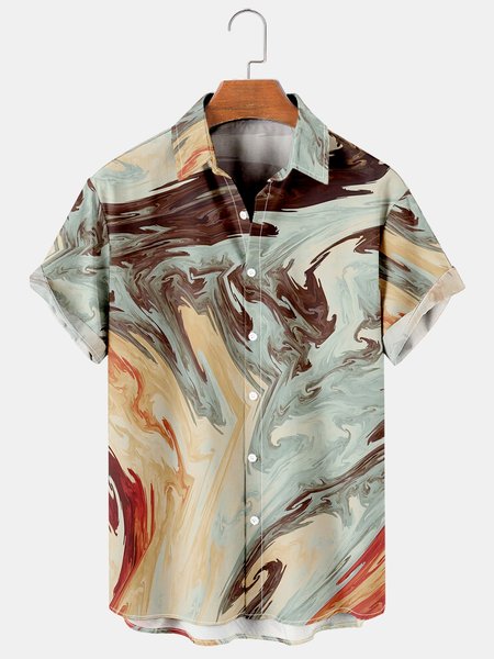 

Men's Geometric Texture Print Casual Vacation Short Sleeve Hawaiian Shirt, Yellow, Men's Floral shirt