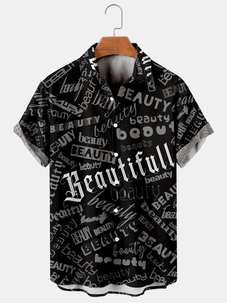 

Men's Printed Casual Vacation Short Sleeve Hawaiian Shirt, Black, Men's Floral shirt