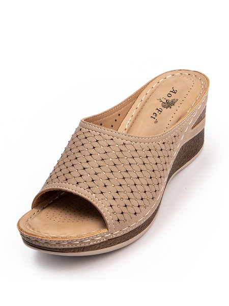 

Casual Vacation Women's Shoes Comfortable Rhinestone Hollow Wedge Slipper Sandals, Apricot, Sandals & Slippers