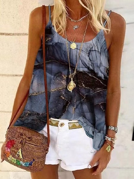 

Rock Pattern Sleeveless Plus Size Casual Spaghetti Tank, Multicolor, Tank Top