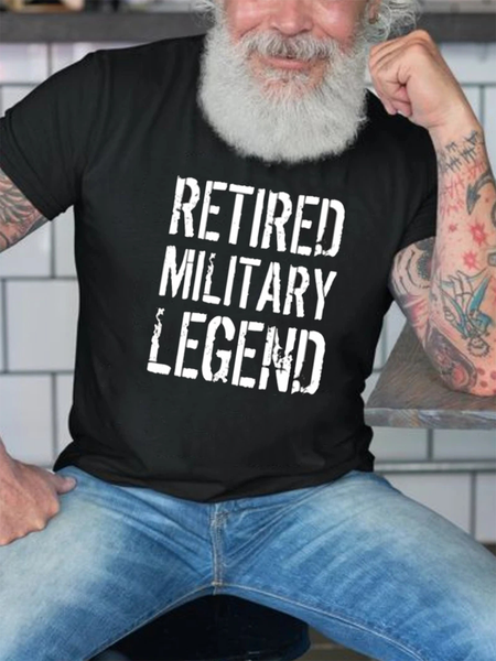 

RETIRED he LEGEND Printed letters Men leisure Short Sleeve T-shirt, Black, T-Shirts