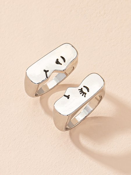 Retro Creative Face Couple Ring, As picture, Rings
