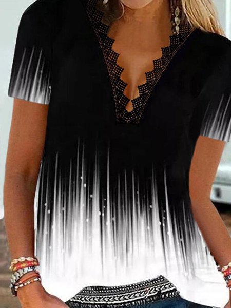 

Casual Plus Size Printed Short Sleeve T-Shirt, Black, T-Shirts