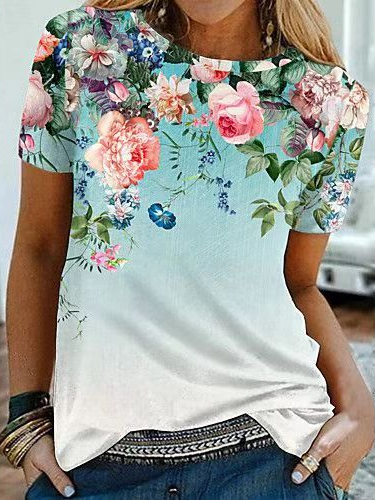

Vacation Floral Regular Fit Short Sleeve T-Shirt, Green, T-Shirts