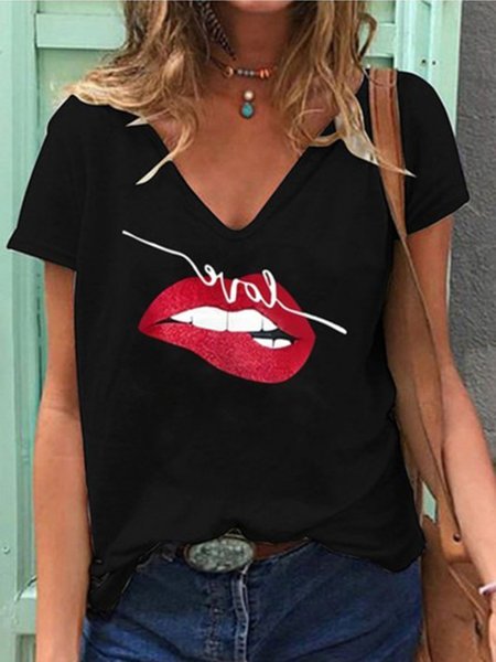 

Casual Loosen Short Sleeve Loosen T-Shirt, Black, T-Shirts