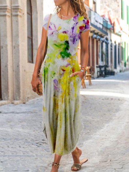 

Regular Fit Short Sleeve Knit Dress, Multicolor, Maxi Dresses