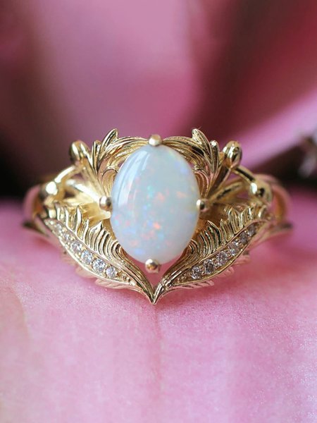 

Leaf Crown Jewel Ring, Golden, Rings