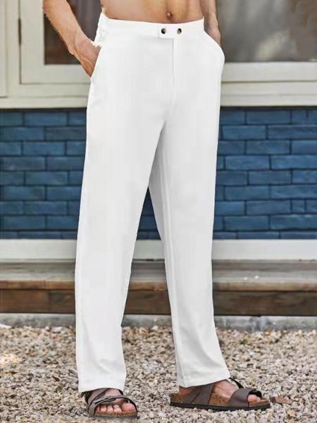 

Men's Plain Linen Casual Straight Trousers, White, Pants