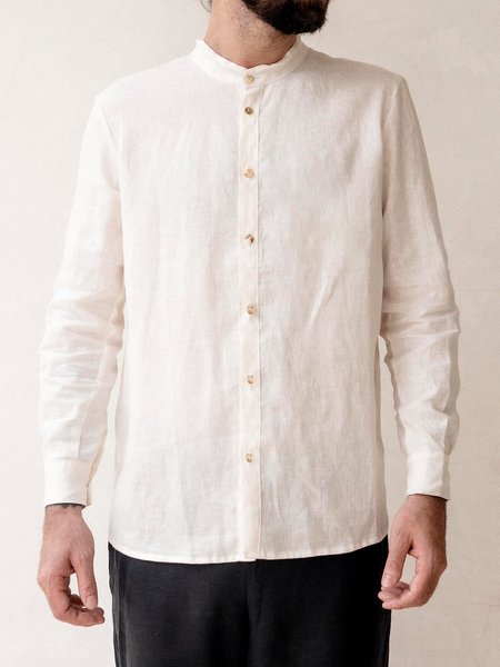 

Men's Stand Collar Cotton Linen Casual Long Sleeve Shirt, White, Blouses&Shirts