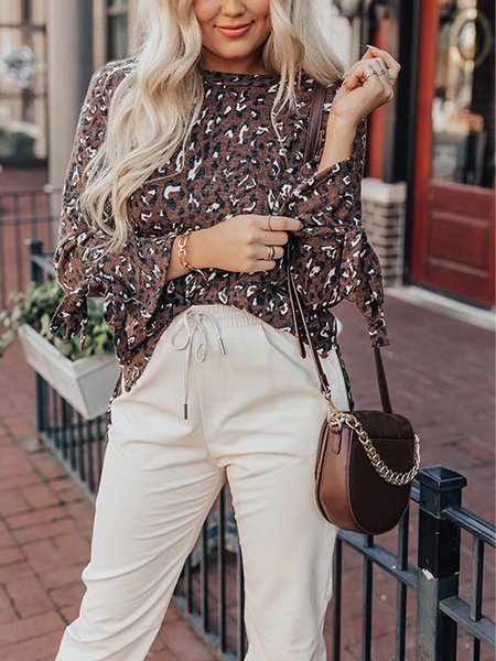

Leopard Print Spring New Trend Designer Ladies Casual Tops, Multicolor, Long sleeve tops