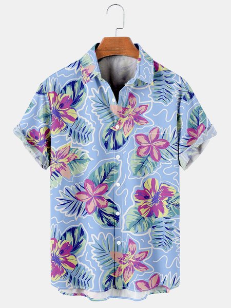 

Hawaiian Graphic Men's Short Sleeve Casual Shirt, Blue, Men's Floral shirt