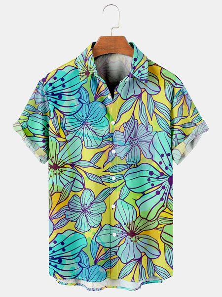 

Hawaiian Graphic Men's Short Sleeve Casual Shirt, Green, Men's Floral shirt